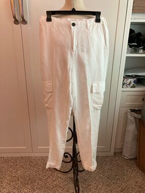 Nicole Miller white linen blend cargo pants